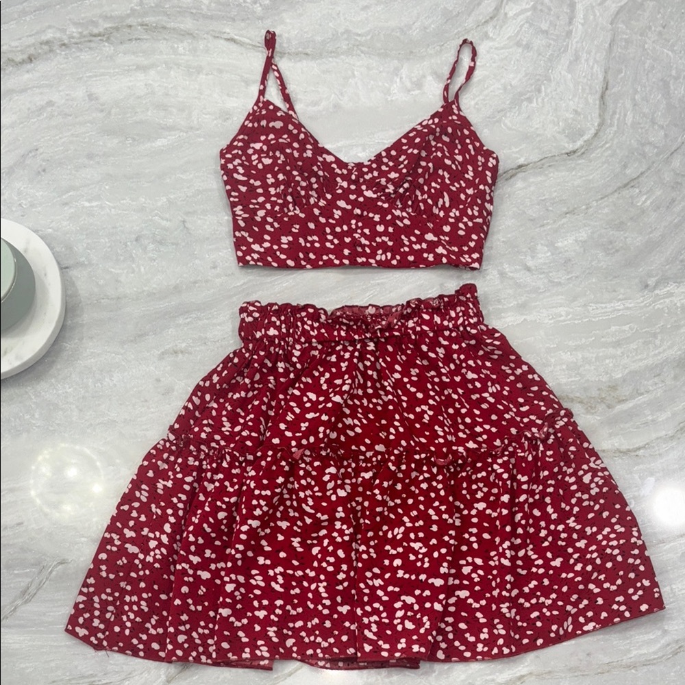 Red Floral Skirt Set